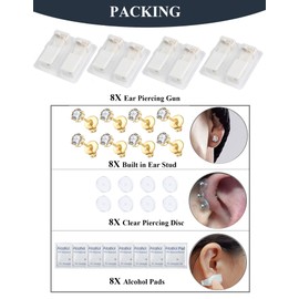 Orglace 32 Pcs Ear Piercing Kit - Disposable Ear Piercing Gun Kit with Self Piercing Gun, Earrings Studs, Alcohol Pads, Clear Piercing Disc (523#-5mm White)