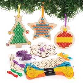Baker Ross FC155 Christmas Cross Stitch Craft Kits for Children - Pack of 6, Sewing and Cross Stitch for Children, Crafts for Children