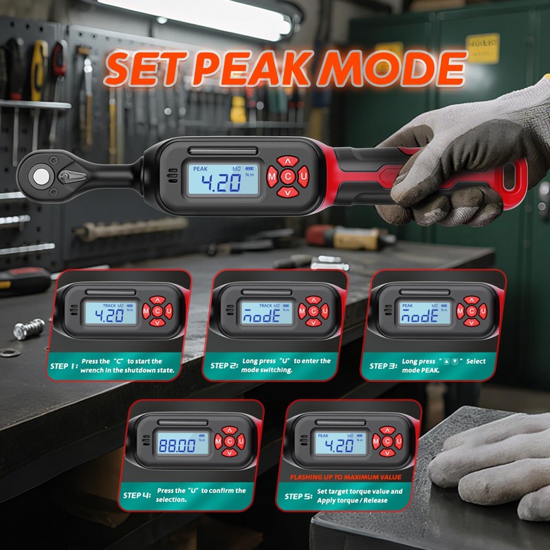 MOVECRAB 3/8" Drive Digital Torque Wrench, 3-62.6 Ft.lb/4.2-85 N.m, ±2%