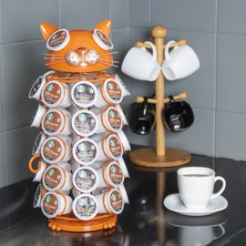 Made Easy Kit Carousel Coffee Pod Holder, Compatible with Keurig K-Pods K-Cups, Countertop Rack Storage Organizer, Metal Home and Kitchen Decor, Capsule Café Station Bar (Large, Black Rooster)