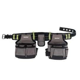 Bucket Boss 2 Tool Bag Tool Belt, Made from Durable Fabric, with High-Visibility Retro-Reflective Safety Strips, Barrel-Bottom Super Capacity Pouches & Speed Square Pocket,Grey,55105-HV,Size 52