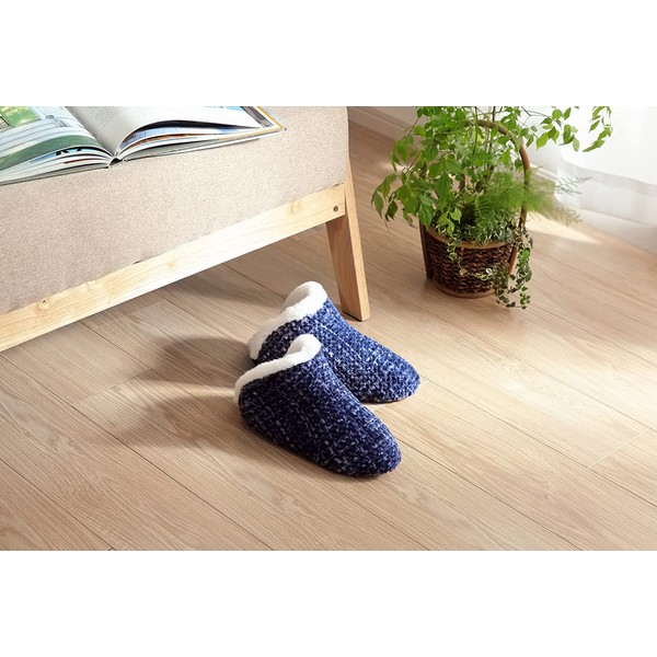 Ikehiko #7321839 Room Shoes, Notebook, Instep Height, Approx. M (~ 9.8 inches (25 cm), Navy, Simple, Smooth, Texture, Ankle Slippers, Shoes