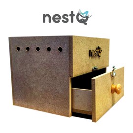 nestQ Large Wooden Budgies and Agapornis Drawer Nest with Chipbed and Hooks for Cage Breeding House Bird Cage Nest 20cm x 15.5cm x 16cm
