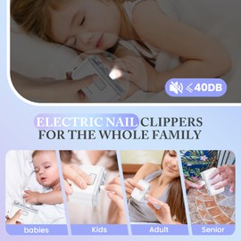 Elektrischer Nagelknipser, Elektrische Automatischer Nagelknipser und Polierer 2 in 1, Wiederaufladbarer Fingernagelschneider mit LED-Licht für Babys, Ältere Menschen und Erwachsene