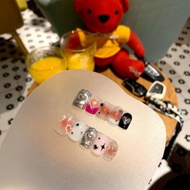 Maoleeto Uñas Postizas A Presión, Uñas Postizas De Lado Corto, Hermosas Uñas Postizas De Corazón, Uñas Postizas Blancas De Lado Medio Para Mujeres Y Niñas, Decoración D Amor De Armadura Corta 2 Onza