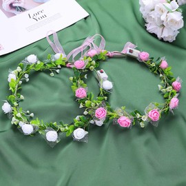 Vakkery LED Flower Crown Headband, Luminous Flower Garland Headbands, Floral Wreath Headpiece, Halloween, Christmas, Festival, Hair Accessories for Women and Girls (Pack of 2)