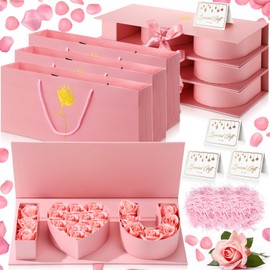Gilprop 3 Set I Love You Box Cardboard 3 Fillable Flower Box 3 Gift Bags 3 Greeting Cards Raffia Paper Shreds for DIY Valentine's Day Gift Wedding Bridal Shower Birthday Chocolate Packaging(Pink)