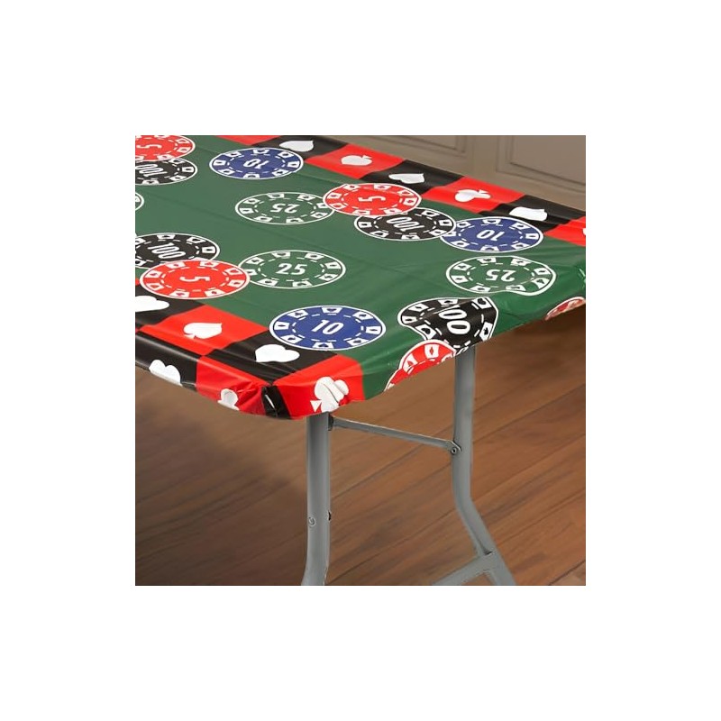 Fun Express 8 Ft. Casino Fitted Rectangle Plastic Tablecloth