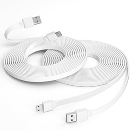 25FT Camera Power Cord for Wyze Cam v3/v4/OG/Pan v2, Ring Indoor Cam, Simplisafe Outdoor Camera, Blink Mini, 2 Pack Extension Cable Flat Mircro USB Charger Cord for Yi Cam, Kasa, Eufy Security Cam