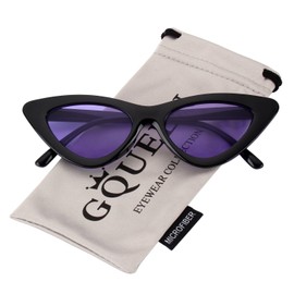 GQUEEN GQS8 Clout Glasses, Vintage Cat Eye Sunglasses, Fashionable Style, UV Protection, Kurt Cobain Lenses - Vintage glossy black purple