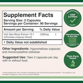 Irish Sea Moss Capsules, More Potent Than Sea Moss Gel Extract (180 Count, 1,200mg per Serving) (from Wildcrafted and Raw Chondrus Crispus) Nutrient Rich Superfood High in Minerals by Double Wood | Double Wood Supplements
