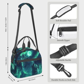 Tezmd Lightning Wolf Moon Reusable Insulated Lunch Box Waterproof Lunch Bag with Detachable and Adjustable Shoulder Strap for Office Picnic or Travel