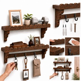 17-Inch Scalloped Rustic Wall Shelves Set of 2, Shelves for Wall-Pine Wood