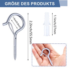 MingZhuInC Screw Hooks, Pack of 20 Hook Screws, Q-Shaped Hooks for Hanging Potted Plants, Christmas Decorations, Lanterns, Garlands (Silver)