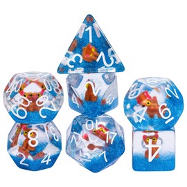 Cusdie 7-Die DND Dice, Polyhedral Dice Set Filled with Animal, for TTRPG Role Playing Game Dungeons and Dragons D&D Dice(Brown Cat)