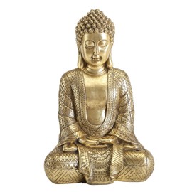 WHW Whole House Worlds Golden Temple Buddha 15.25 Inch Tall Figure of Seated Padmasana Buddha, Museum Quality Sculpture, Reproduction Art from The Serenity Collection