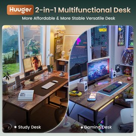 Huuger Computer Desk, 55 Inch Home Office Desk, Gaming Writing Work from Home Study Desk, Large Legroom, Sturdy Metal Frame, Modern Simple, Rustic Brown