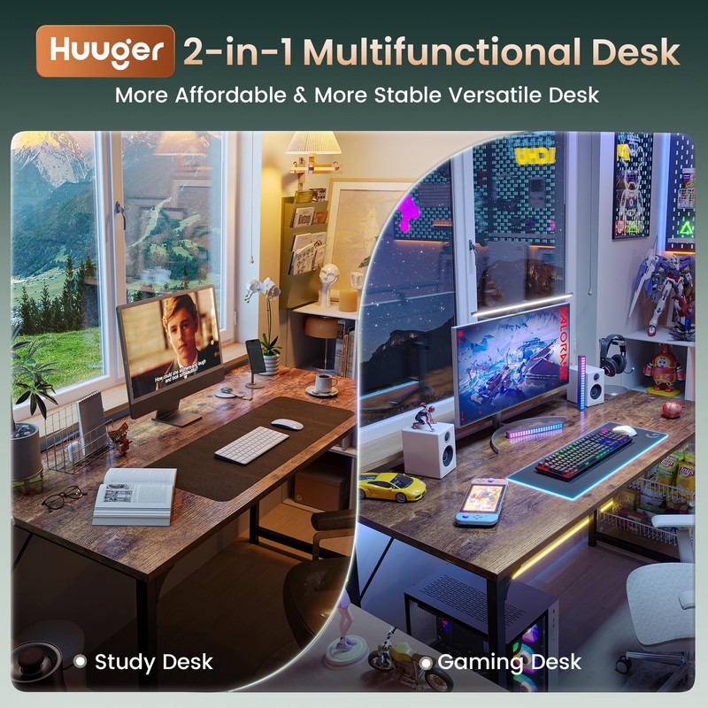 Huuger Computer Desk, 55 Inch Home Office Desk, Gaming Writing