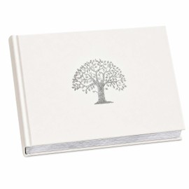 Tree of Life Condolence Book for Funeral Services – Memorial Guest Book with 96 Pages, Silver Gilt Edges, Keepsake Pocket for Condolence Cards & Letters, White Hardcover, 218 x 160mm