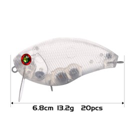 FREE FISHER 20pcs Fishing Crankbait Blanks,Unpainted Fishing Lures Blank Minnow Crankbaits Hard Bait Bodies Set Fishing Treble Hooks Fishing Split Rings DIY Fishing Tackle 6.8cm 13.2g