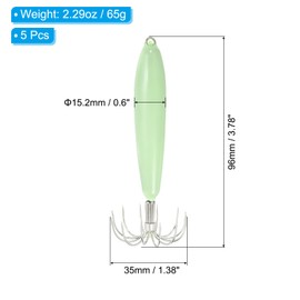 PATIKIL 65g Luminous Squid Jig Hooks, 5 Pcs Cuttlefish Sleeve Saltwater Fishing Lures Bait Jig Glow in Dark with 12 Stainless Steel Needles, Green
