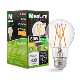 Maxlite EF4.5A19D27/JA81 4.5W A19 Dimmable LED Bulb, Enclosed Clear Filament, 2700K Warm White Light, JA8 Listed - CRI 90, 40W Equivalent, 450 Lumens, LED Light Bulb