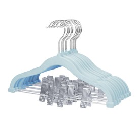 MangoKit 10 Pack Trouser Hangers with Movable Clips,Baby Velvet Hangers,Kids Clothes Hangers, Swivel Hook,Non Slip,Space-Saving Children's Coat Hangers for Skirts,Pants,Dresses,Jackets(30cm Blue)