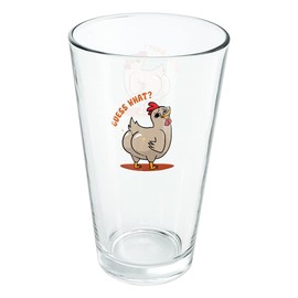 LOGOVISION Guess What Chicken Butt Funny 16 oz Pint Glass, Tempered Glass, Printed Design & A Perfect Fan Gift | Great for Cold Beverages, Soda, Water