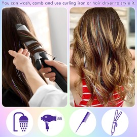 Heat Resistant Hair Tinsel Kit (48 Inch, 22 Colors, 3500 strands), Tinsel Hair Extensions with Tools for Women Hair Accessories