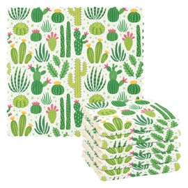Senya Green Cacti Print - Juego de 6 paños de cocina reutilizables para platos