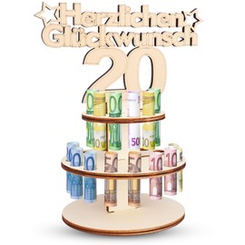 TAKUZA Money Gifts Birthday 20th Wood, Original 20th Birthday Money Gift Wood, Gift for 20th Birthday Boy, Gifts for 20th Birthday, Wooden Guest Book Gifts for Family, Friends