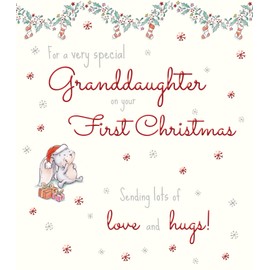 Granddaughter First Christmas Card - Very Special Granddaughter - Cute Festive Design - Bunny Rabbit - Special Finishes - Made in the UK - Eco-Friendly