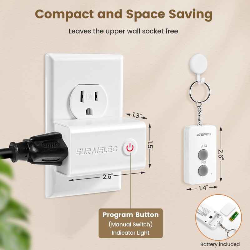 SURAIELEC Remote Control Outlet, Wireless Remote Light Switch, 100 FT,