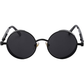 OWL Steampunk Retro Gothic Vintage Colored Metal Round Circle Frame Sunglasses Colored Lens (SteamPunk_C3_Matte_Bk, PC Lens)