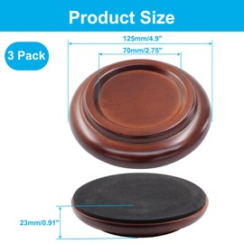 Piutouyar 3 Pcs Brown Piano Caster Cups, Round Wooden Caster Cups for Upright Piano, Piano Leg Floor Protectors Non-Slip Piano Caster Pads (125 mm / 5 Inch)