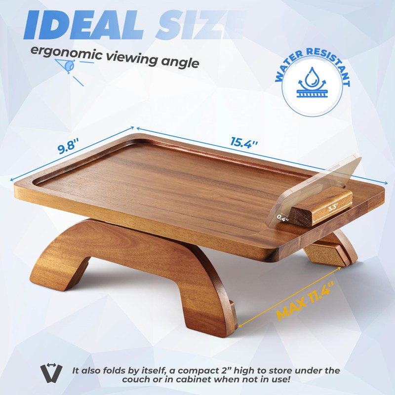BLUEWEST Sofa Armrest Tray Table – Clip-On Folding Snack Table