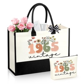 60th Birthday Gifts for Women Her 1965 Birthday Gift for Women 60 Year Old Birthdays Gifts for Her Grandma Mom Wife Aunt Sister Friend Tote Bag Makeup Bag
