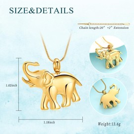 Hearbeingt Cremation Jewelry for Ashes, Elephant Shape Memorial Pendant Made with Stainless Steel, Keepsake Locket Necklace for Pet for Women