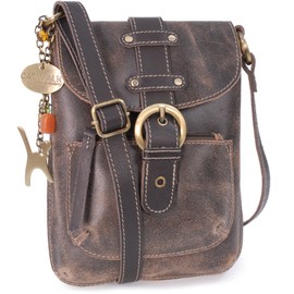Catwalk Collection Handbags - Ladies Small Cross Body Bag - Small Messenger Bag - Distressed Leather - Adjustable Shoulder Strap - JOLENE - Brown