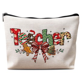 YeiHe Christmas Teacher Makeup Bag, Coquette Bow Christmas Cosmetic Bags for Women, Teacher Appreciation Gifts for Women, Teacher Gifts for Christmas, Christmas Zipper Pouch Makeup Pouch