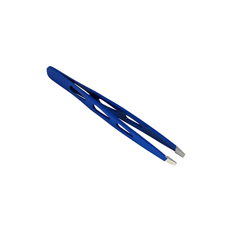 HTS 172D4 4" Blue Slanted Eyebrow Tweezers with Droplet Holes