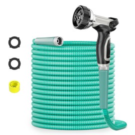 SPECILITE 50ft 304 Stainless Steel Garden Hose Metal, Heavy Duty Water Pipe with Nozzles for Yard, Outdoor - Flexible, Never Kink & Tangle, Puncture Resistant (Sky Blue)