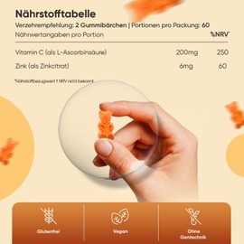 Vitamin C Gummy Bears - 120 Vegan Fruit Gummies without Gelatin - Vitamin C Gummies with Natural Apricot and Orange Flavour - Dietary Supplement