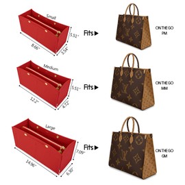 LEXSION Felt Purse Organizer Insert,Handbag Organizer with Detachalbe Zipper Pocket for ONTHEGO GM,3 Size 8034 Red Large