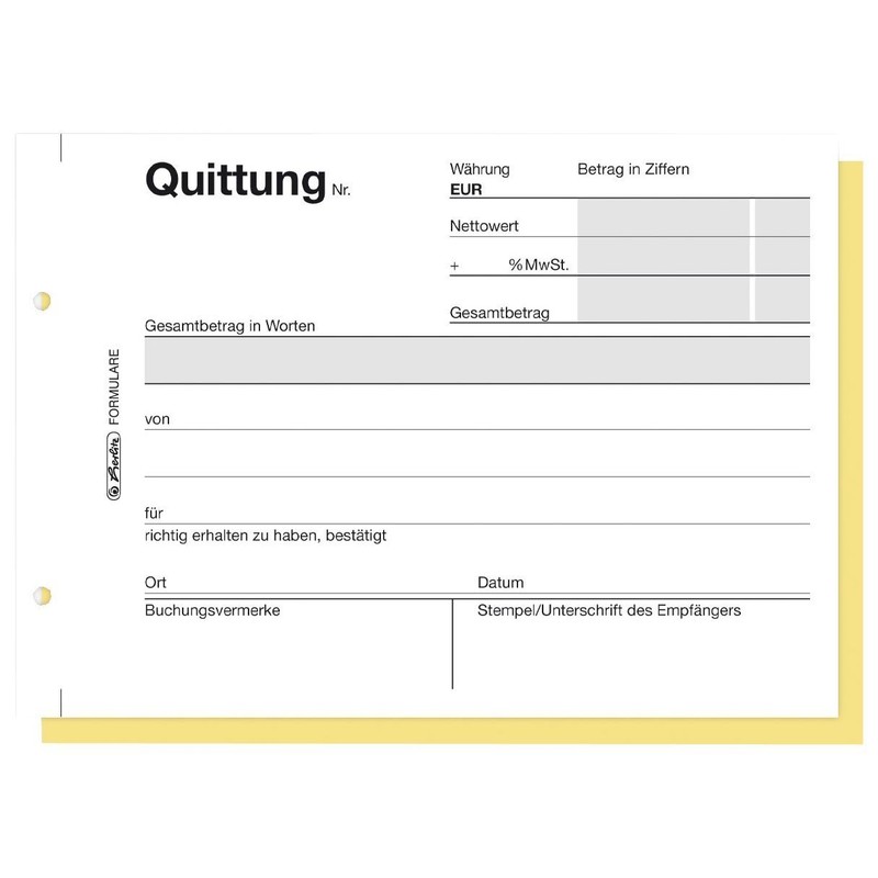 Herlitz 7876147 Receipt Pad 402, A6, 2x40 Pages, Carbonless Copying