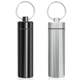 Minisland Large Portable Metal Aluminum Toothpick Holders Keychain Pocket Outdoor Travel Small Q-tips Pill Containers Waterproof Dia.23mm Silver and Black Set -MSL144