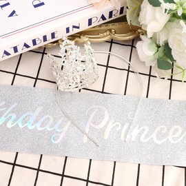 Birthday Princess Sash for Women Tiara & Crowns Headbands for Girls Happy Birthday Party Accessories Favor Supllies Leona Silver Pink, 2 Pack