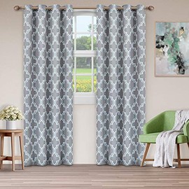 SUPERIOR Bohemian Trellis Quality Soft, Insulated, Thermal, Woven Blackout Grommet Printed Curtain Panel Pair (Set of 2) 52" x 63" - Silver
