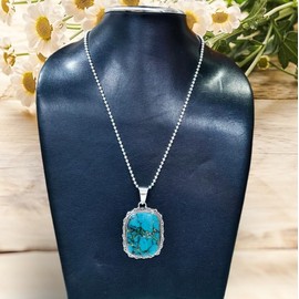 Tibetan Silver Natural Turquoise Gemstone Unique Tribal Gypsy Amulet Pendant for Women Fine Handmade in 925 Sterling Silver Ethnic Boho Fashion Pendant Jewellery, Sterling Silver Gemstone, Stabilised