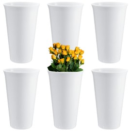 HFYZZ 6 Pack Flower Buckets for Cut Flowers 9.84 Inch Plastic Floral Buckets Modern Round Vases for Centerpieces Display Decorative Plastic Vases for Home Office Wedding Decorations, White